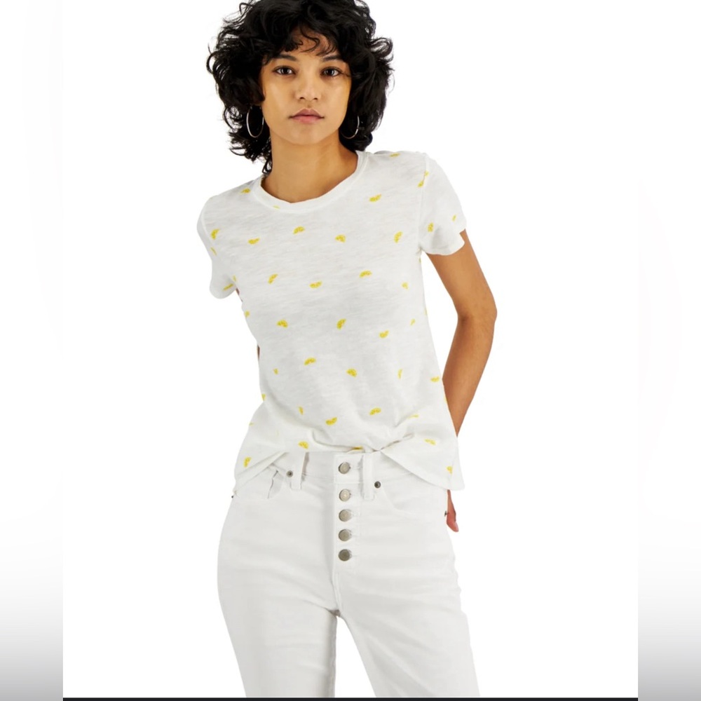 LUCKY BRAND Womens White Lemon Printed Short Sleeve Crew Neck